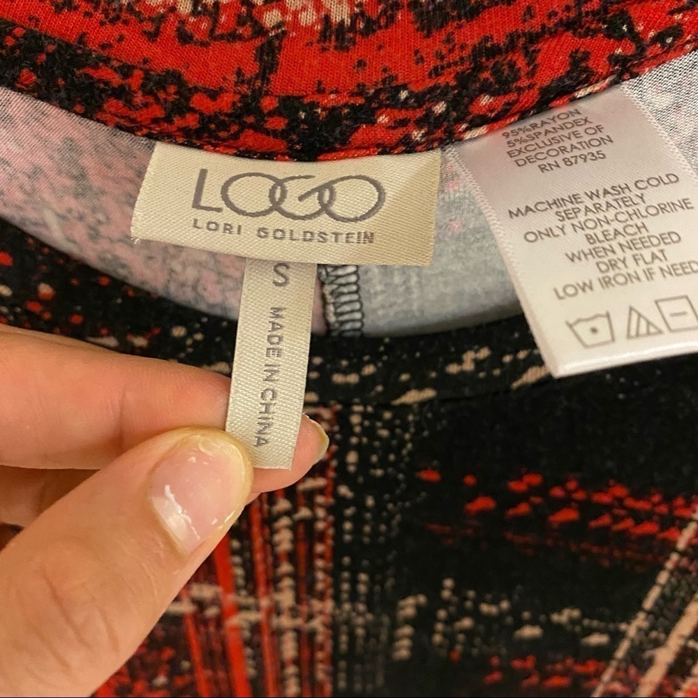 LOGO by Lori Goldstein Plaid Tunic Top Red Black Small - Picture 3 of 7